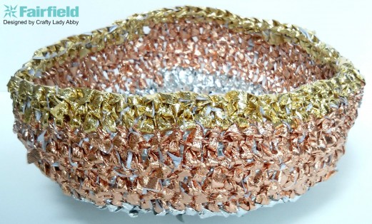 Crocheted Metallic Striped Bowl