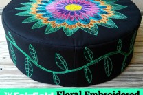 Floral Embroidered Floor Pouf