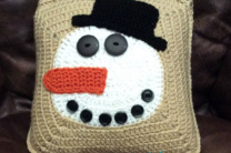 Crochet Norman Buttons the Snowman Pillow