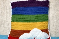 Crochet Rainbow Pillow with Cumulus Clouds