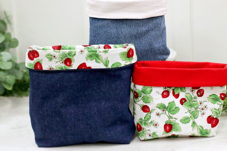 upcycled denim storage bins