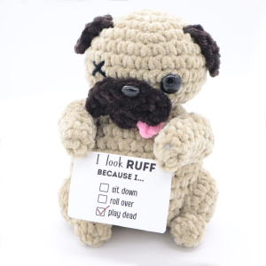 Play Dead Pug Amigurumi (free pattern by StringyDingDing)